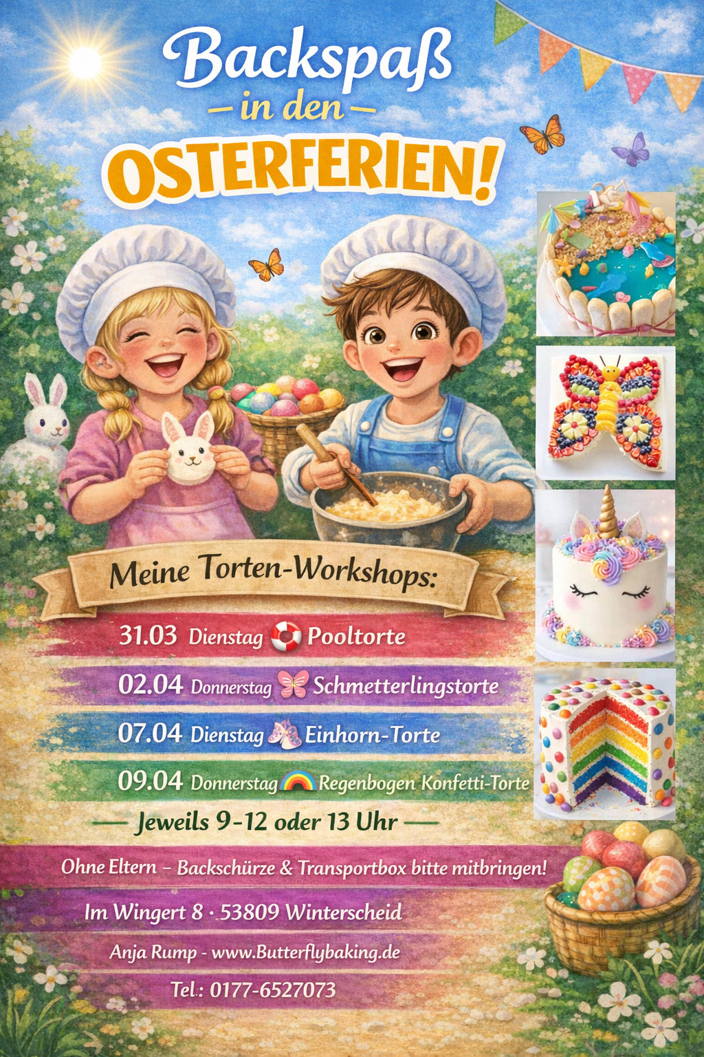 Ein Flyer mit Daten zum Backspaß für Kinder in den Osterferien 2026